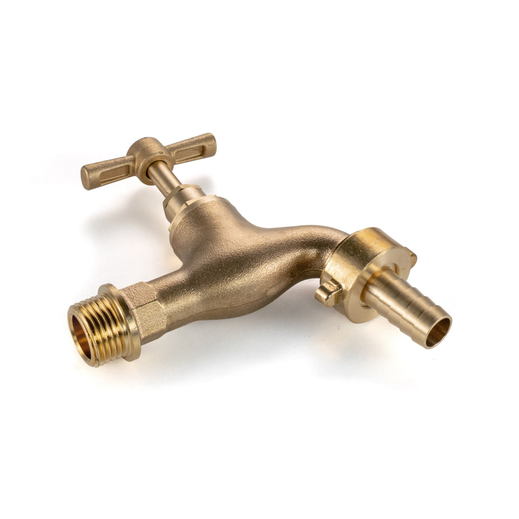 Solid brass barbed single turn garden bib tap with polished finish and standard hose connector — view 4