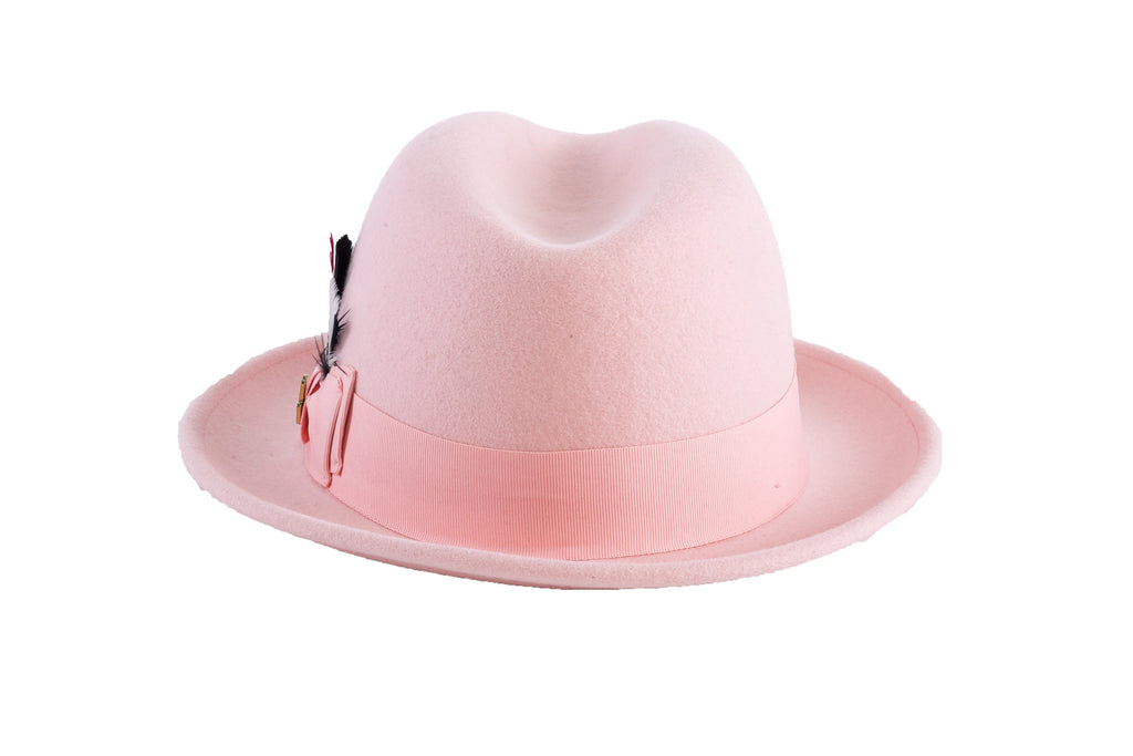 Ferrecci Brooks Trilby Soft 100% Australian Wool Felt Body with Removable Feather pink hat Great for Travel-2