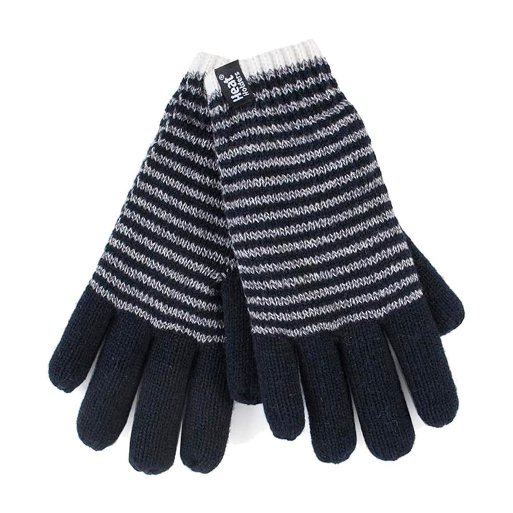 Ladies striped winter gloves in a cable knit design with thick thermal fleece lining