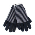Ladies striped winter gloves in a cable knit design with thick thermal fleece lining