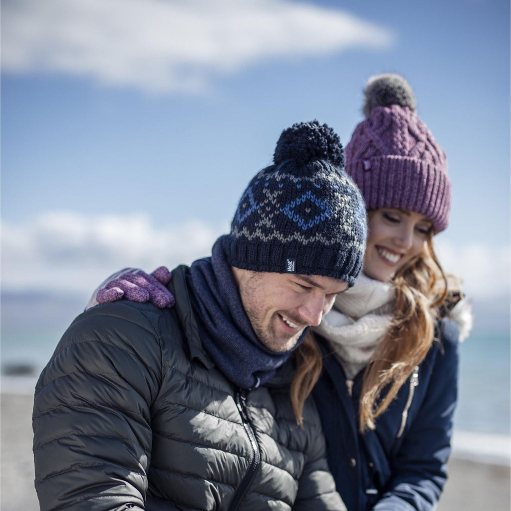 Ladies striped winter gloves in a cable knit design with thick thermal fleece lining — view 4