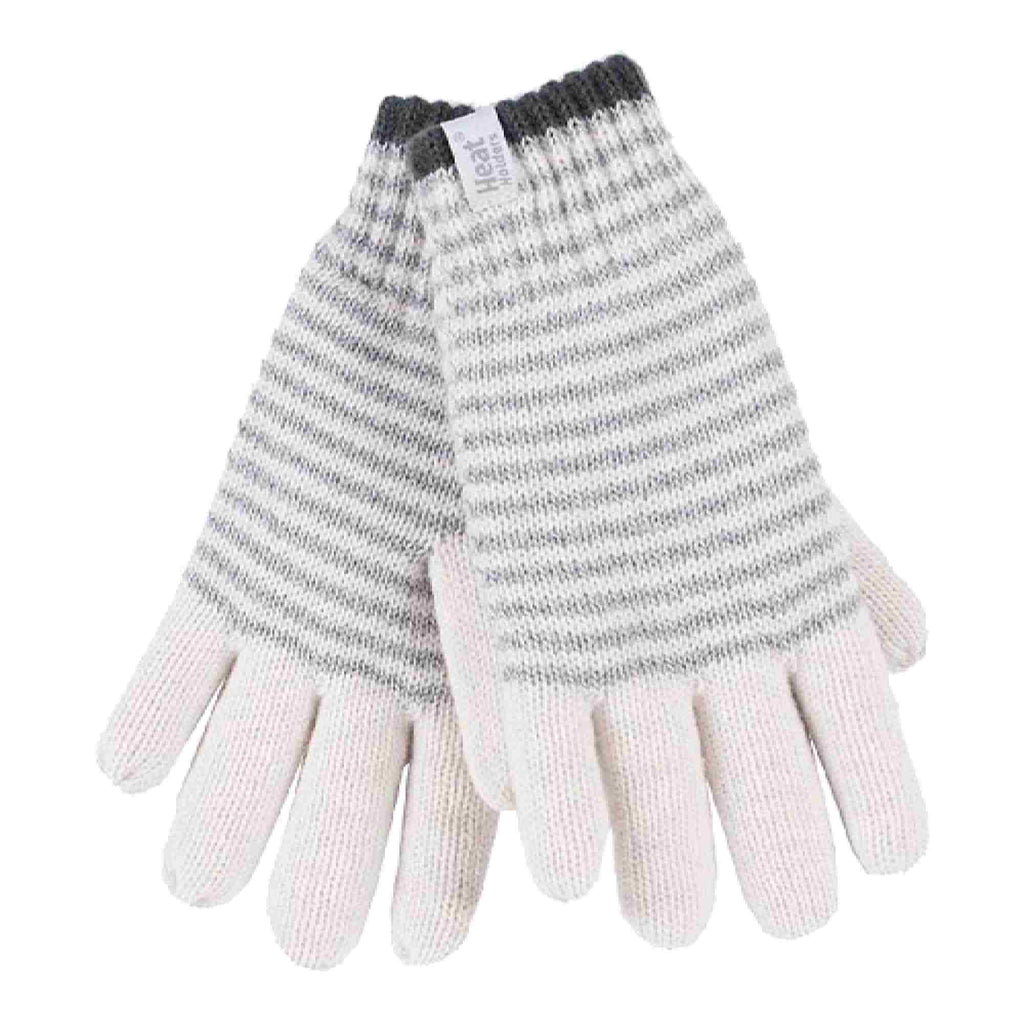 Ladies striped winter gloves in a cable knit design with thick thermal fleece lining — view 5