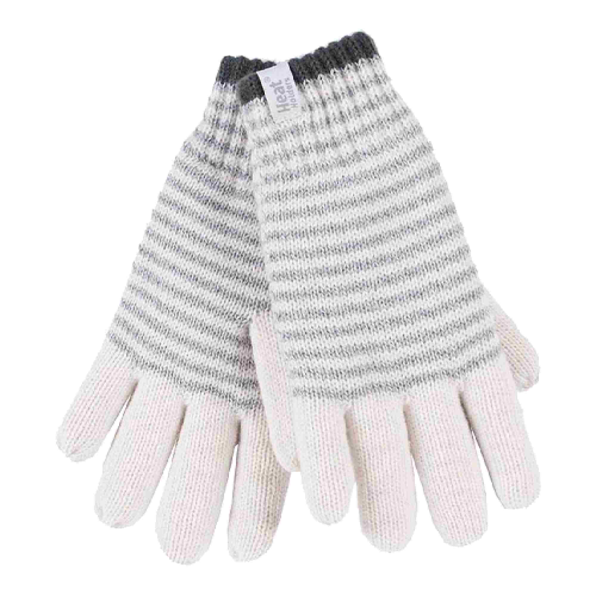 Ladies striped winter gloves in a cable knit design with thick thermal fleece lining — view 5