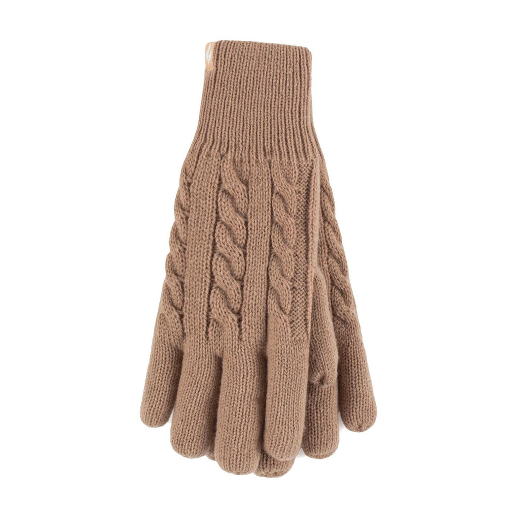 Ladies thermal cable knit winter gloves with plush fleece lining and extra long elasticated ribbed cuffs