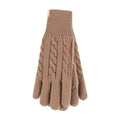 Ladies thermal cable knit winter gloves with plush fleece lining and extra long elasticated ribbed cuffs