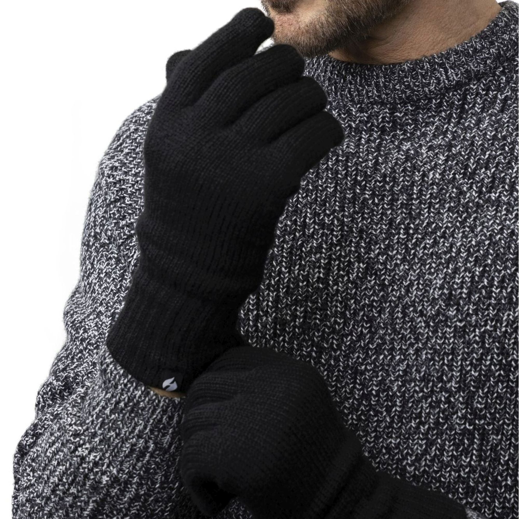 Two pairs of mens cable knit thermal gloves with extended ribbed cuffs for winter protection — view 3