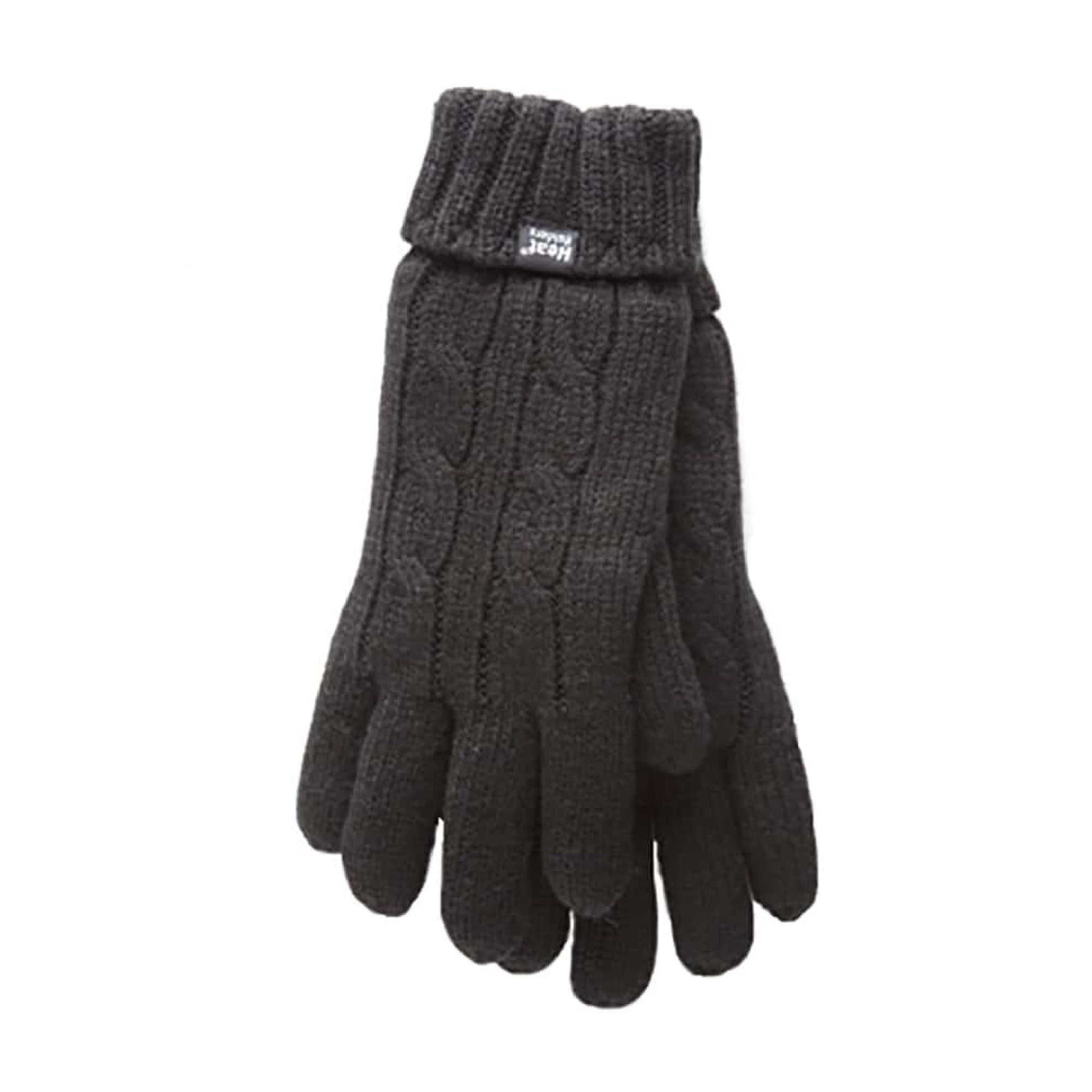 Ladies thermal cable knit winter gloves with plush fleece lining and extra long elasticated ribbed cuffs — view 5