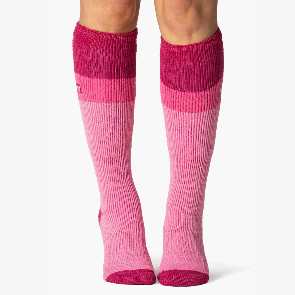 Ladies extra long winter knee high thermal ski socks with heavy bulk yarn and terry cushioning — view 3