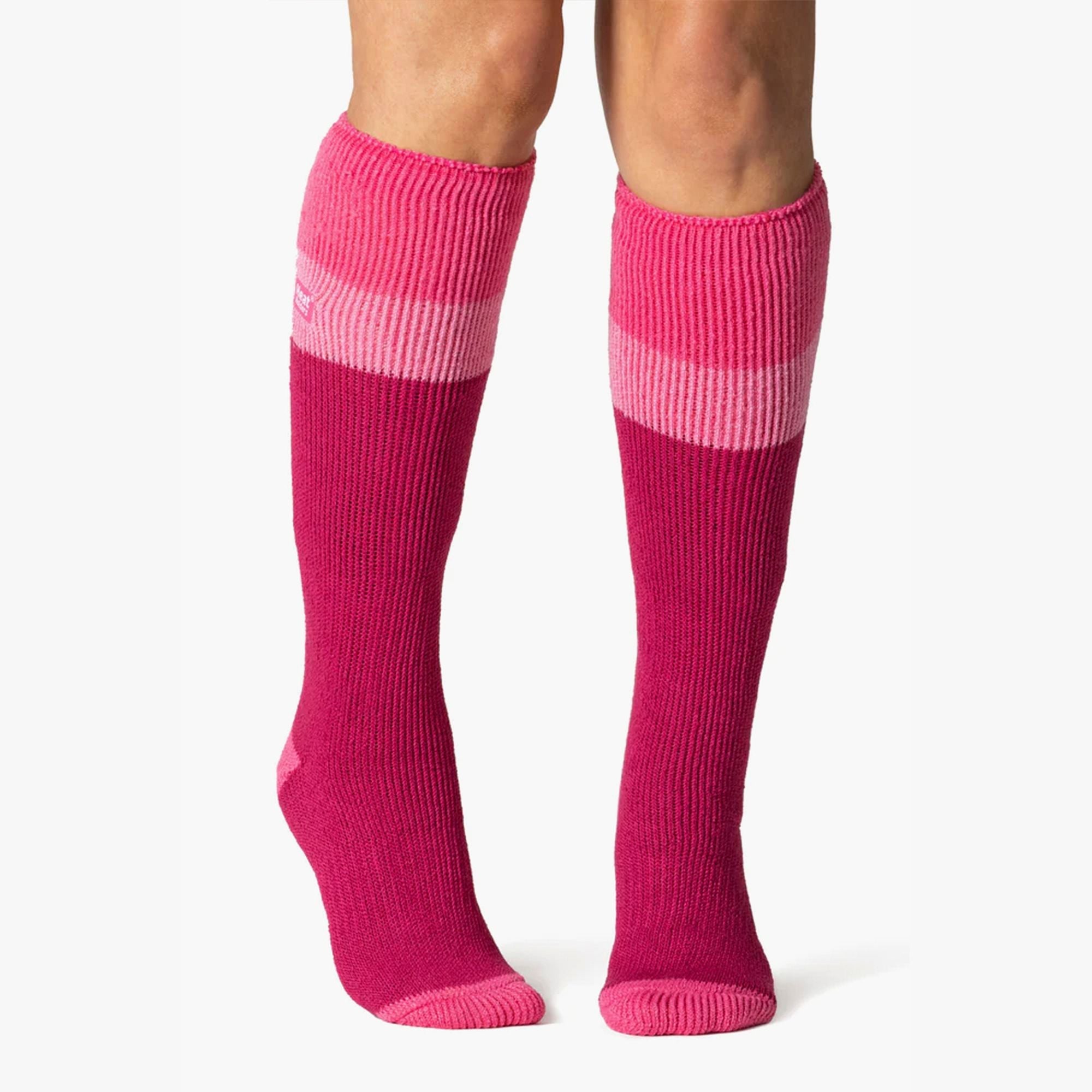 Ladies extra long winter knee high thermal ski socks with heavy bulk yarn and terry cushioning — view 4
