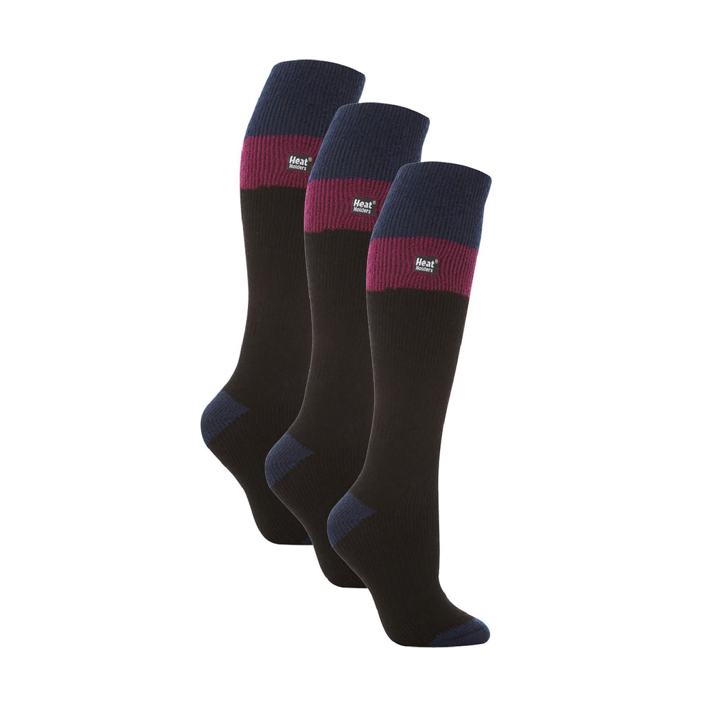 Ladies thermal ski socks 3-pack, thick padded knee high winter hosiery for extreme cold