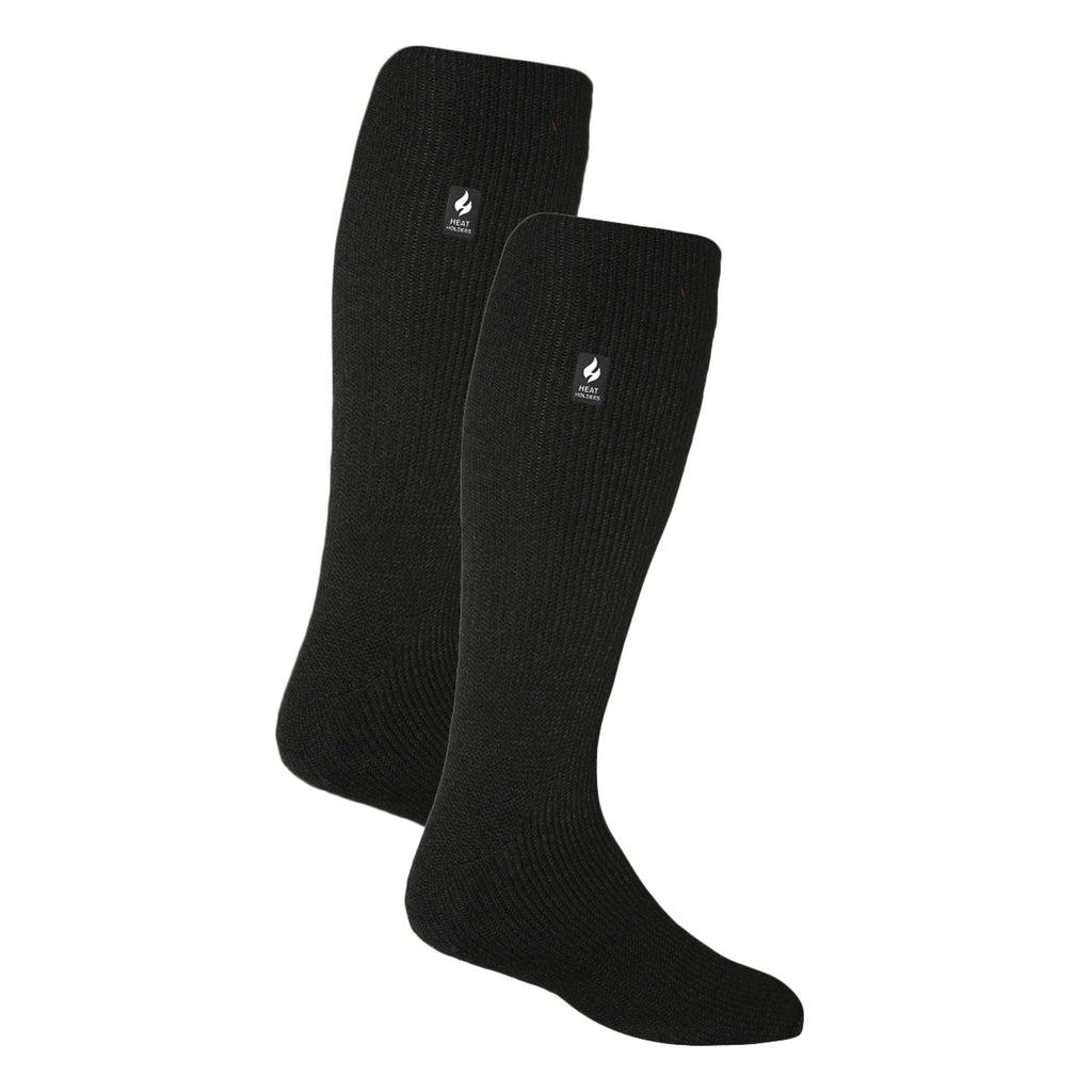 Two pack of mens extra long knee high thermal ski socks in solid color