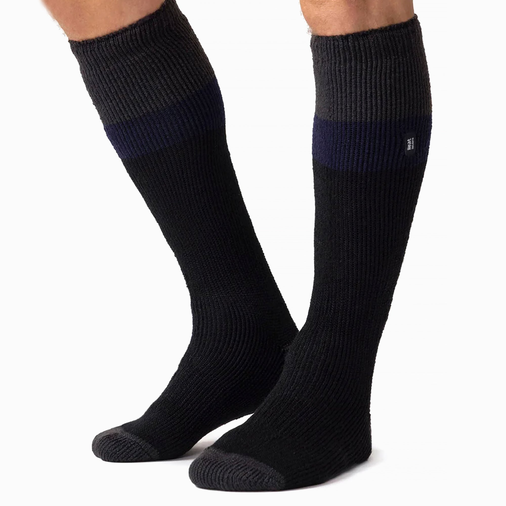 Three pack of extra long men's thermal striped ski socks in dark winter colors — view 4
