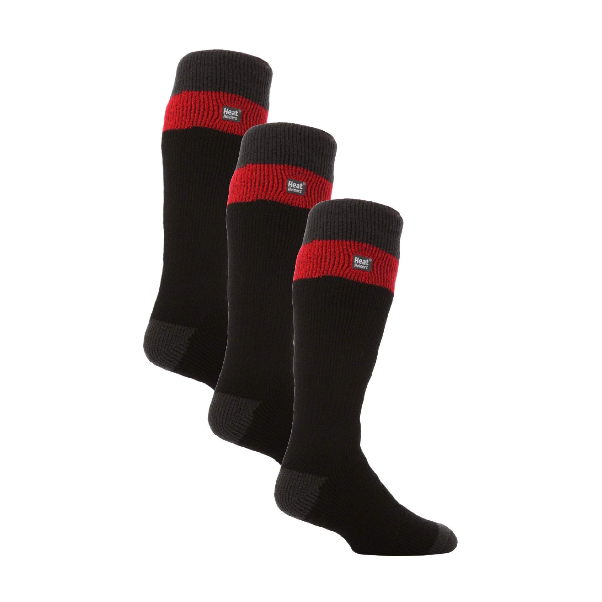 Three pack of extra long men's thermal striped ski socks in dark winter colors — view 5