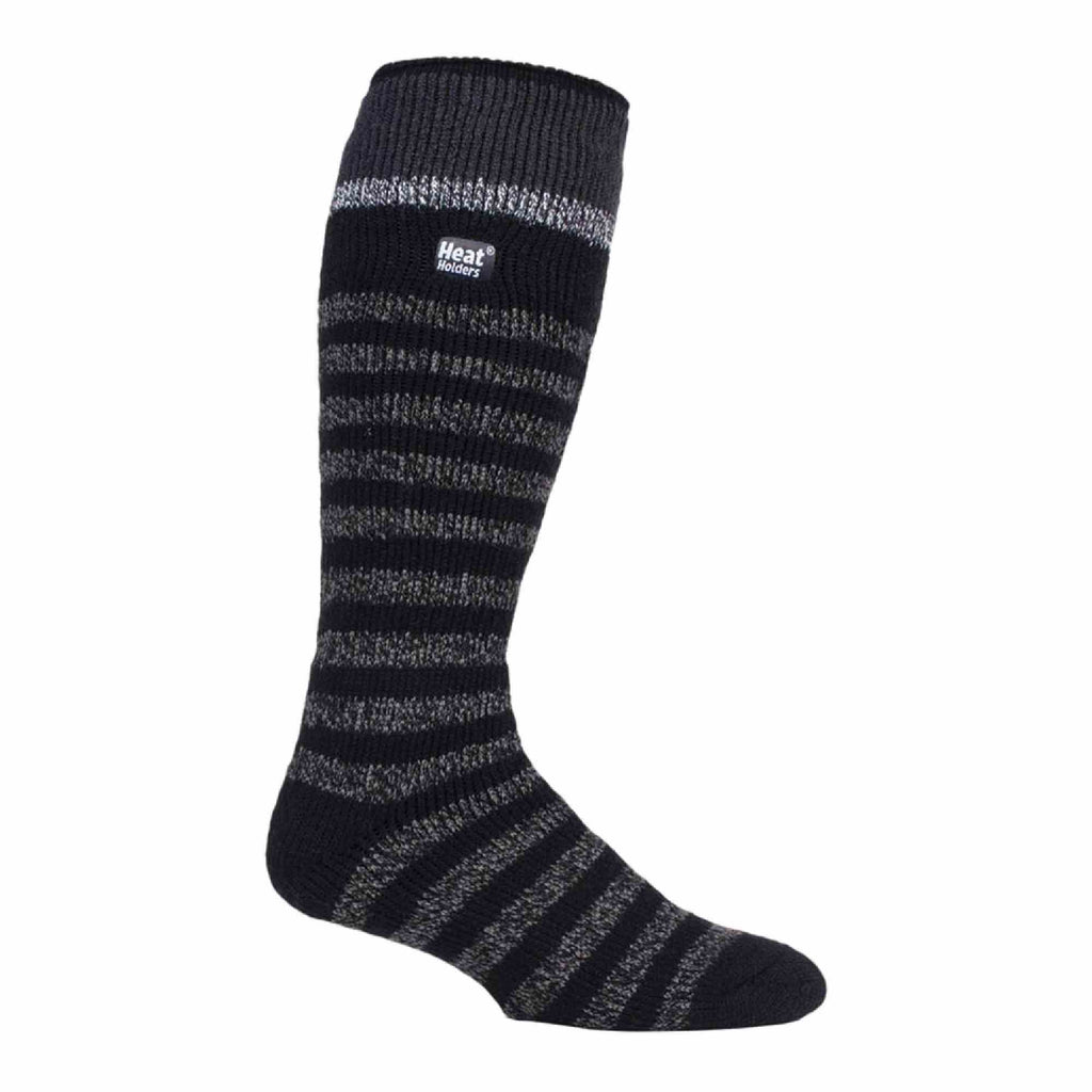 Men's thermal ski socks in striped pattern with knee-high length for winter sports