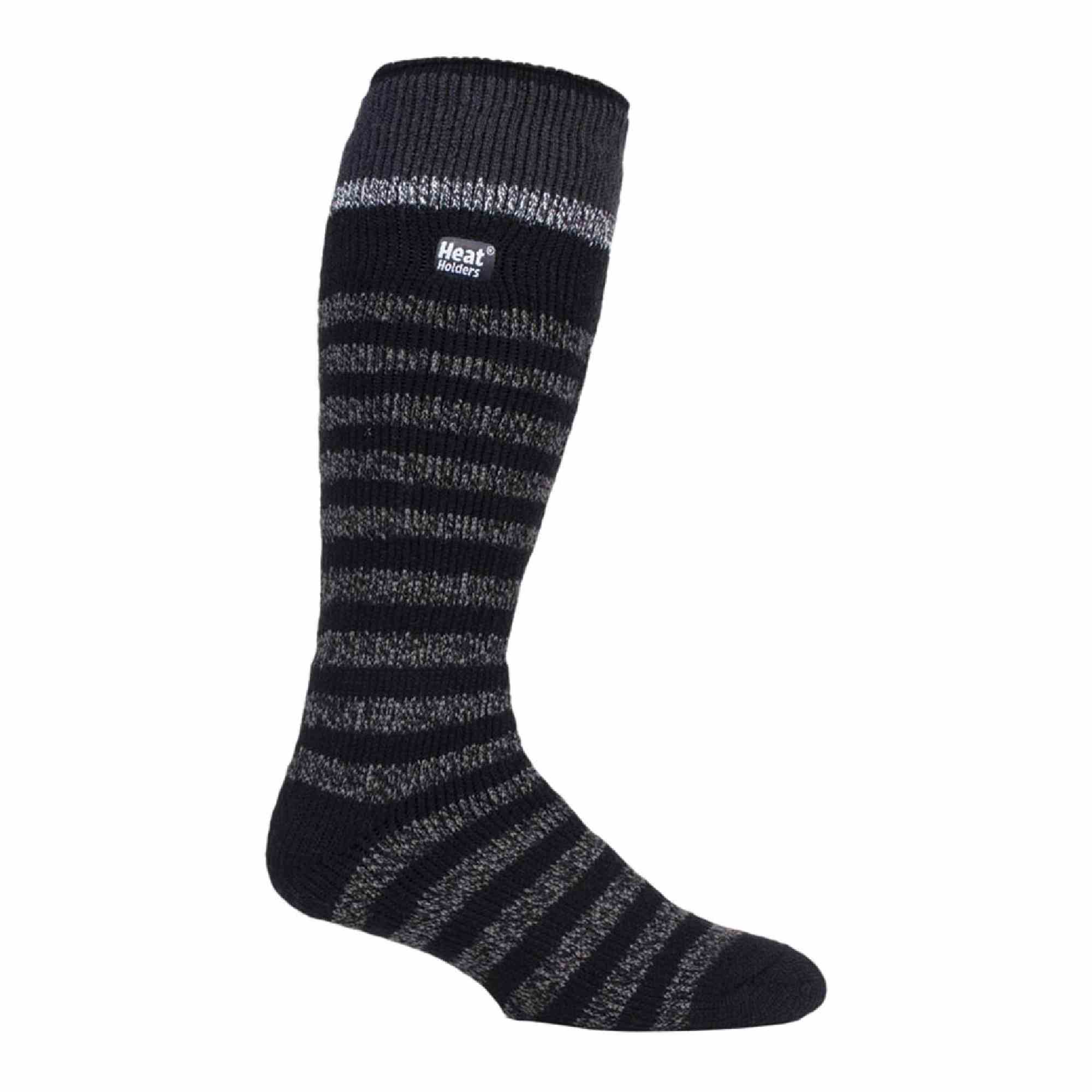 Men's thermal ski socks in striped pattern with knee-high length for winter sports