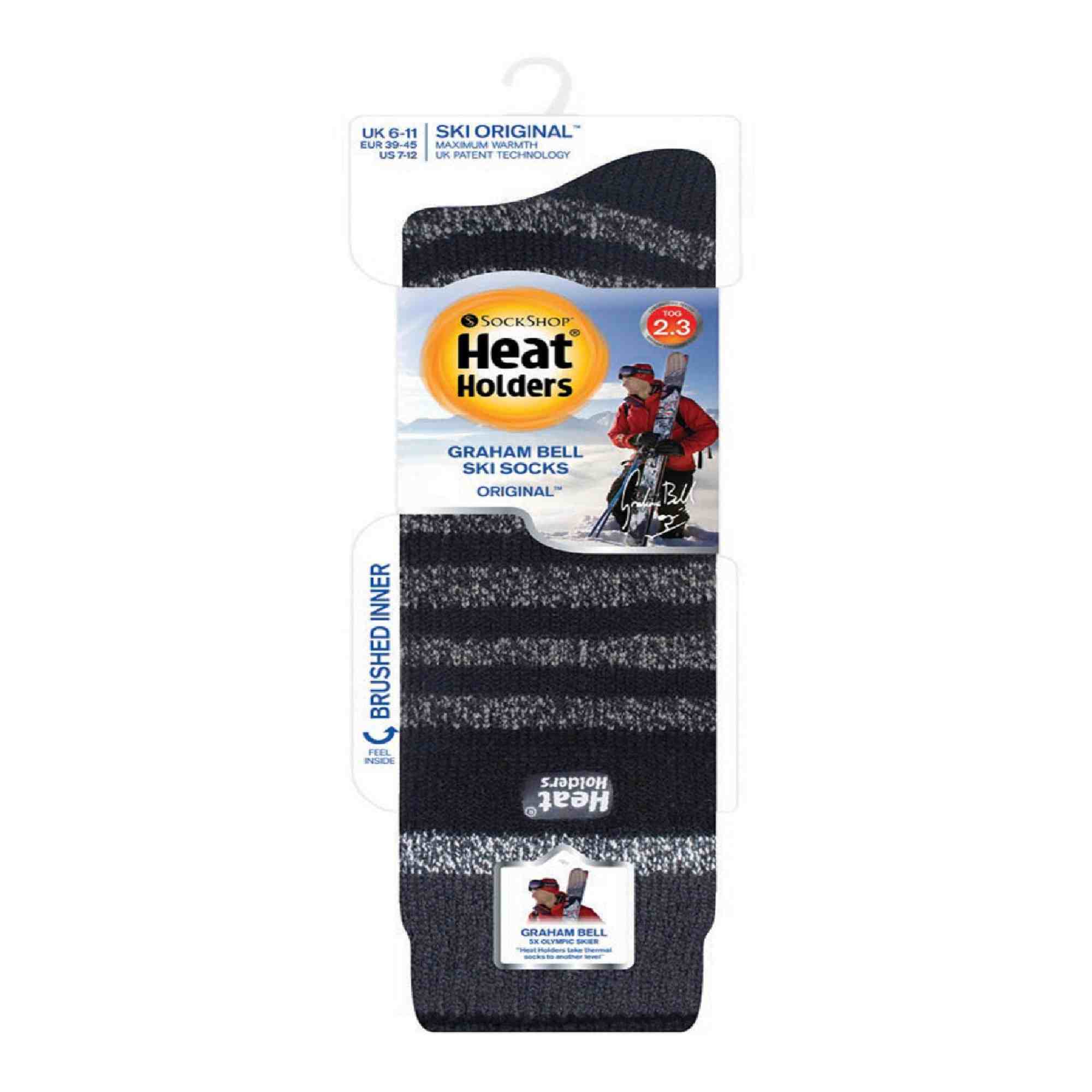 Men's thermal ski socks in striped pattern with knee-high length for winter sports — view 2