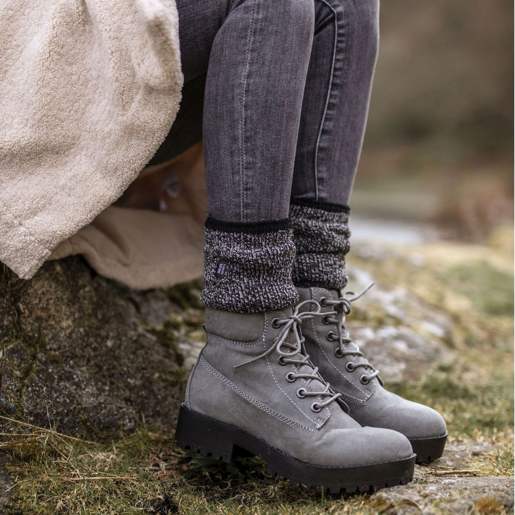 Ladies merino wool thermal socks in a two pair pack featuring thick brushed inner lining — view 4