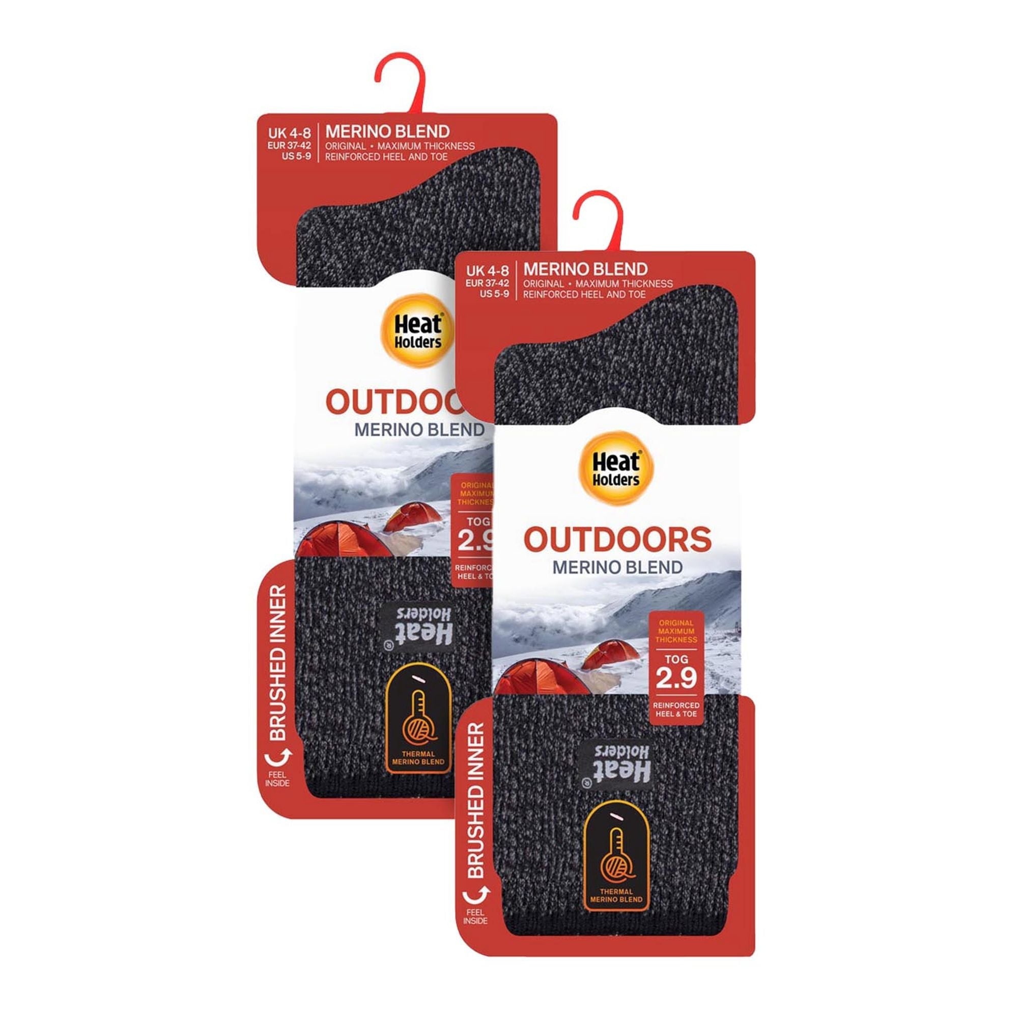 Ladies merino wool thermal socks in a two pair pack featuring thick brushed inner lining — view 2