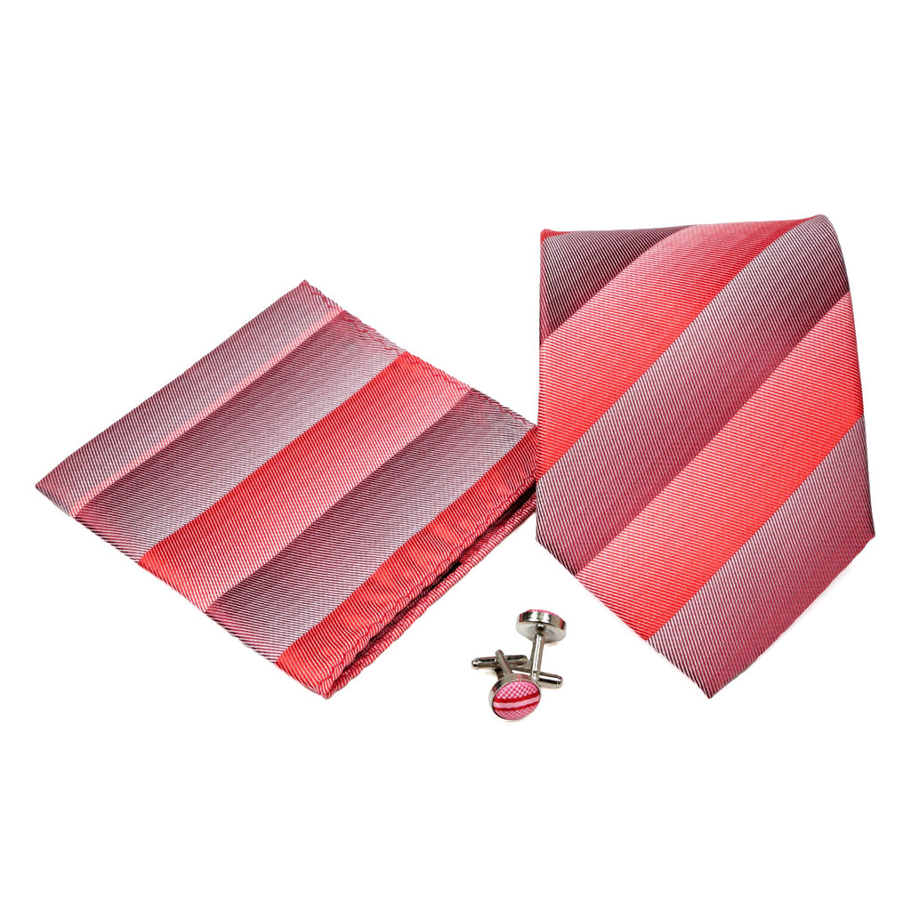 Men's Red Striped Geometric Pattern Design 4-pc Necktie Box Set-0
