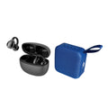 Wireless earbud and speaker set featuring sleek true wireless headphones and a portable 360 degree speaker