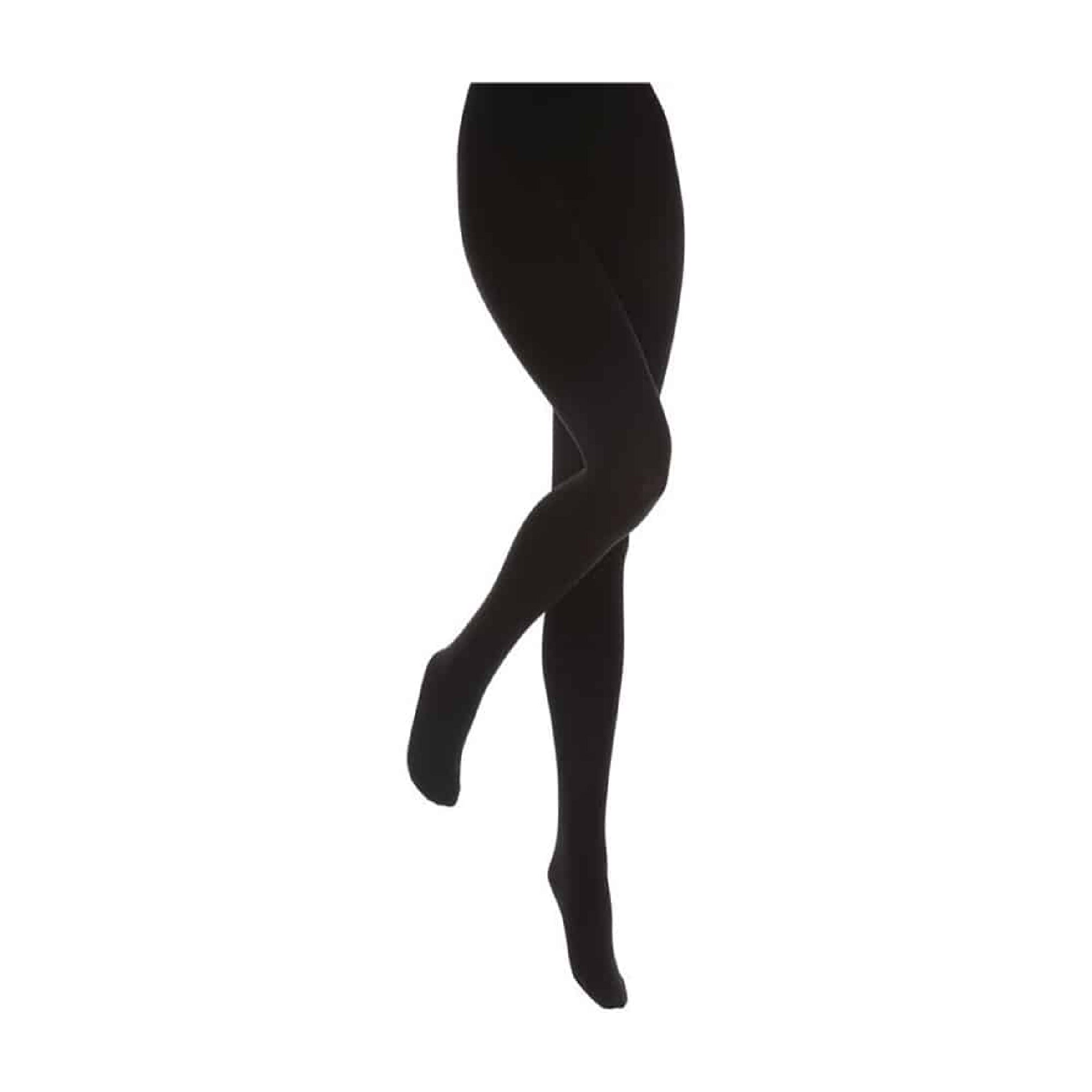 Ladies thick winter warm fleece lined footed thermal tights in opaque black fabric