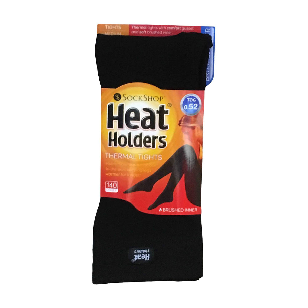 Ladies thick winter warm fleece lined footed thermal tights in opaque black fabric — view 2