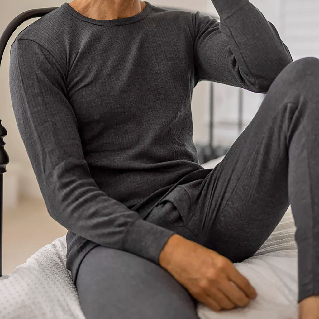 Men's slim fit thermal underwear bottoms long johns featuring a soft comfortable elastic waistband — view 3