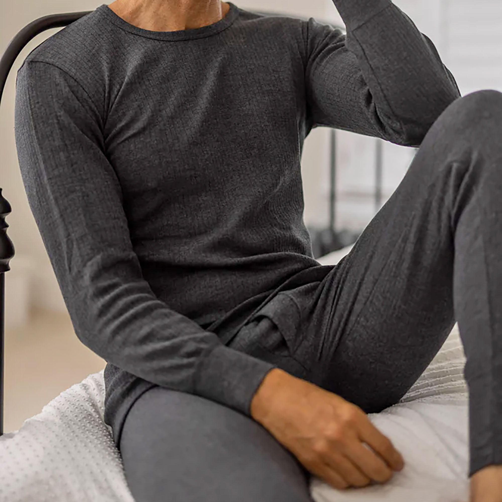 Men's slim fit thermal underwear bottoms long johns featuring a soft comfortable elastic waistband — view 3