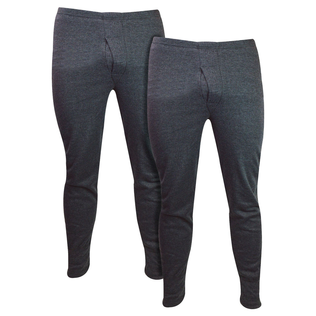 Men's thermal long johns two pack in white and charcoal, cotton blend winter base layer bottoms — view 5