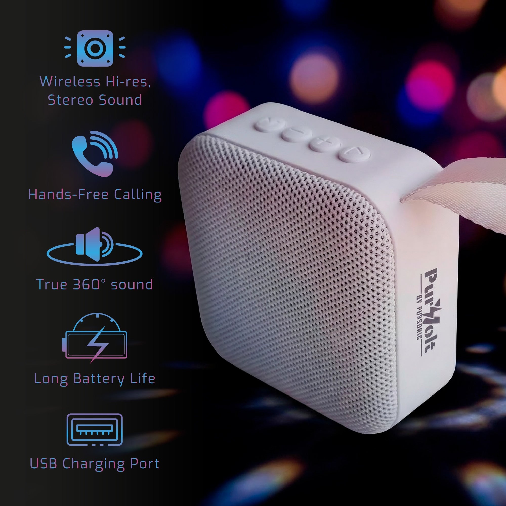 Portable Bluetooth wireless speaker with carrying strap delivering 360 degree stereo sound — view 5