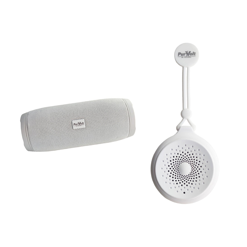 Pursonic wireless speaker bundle showing peak and waterproof shower speakers with modern functional design — view 4