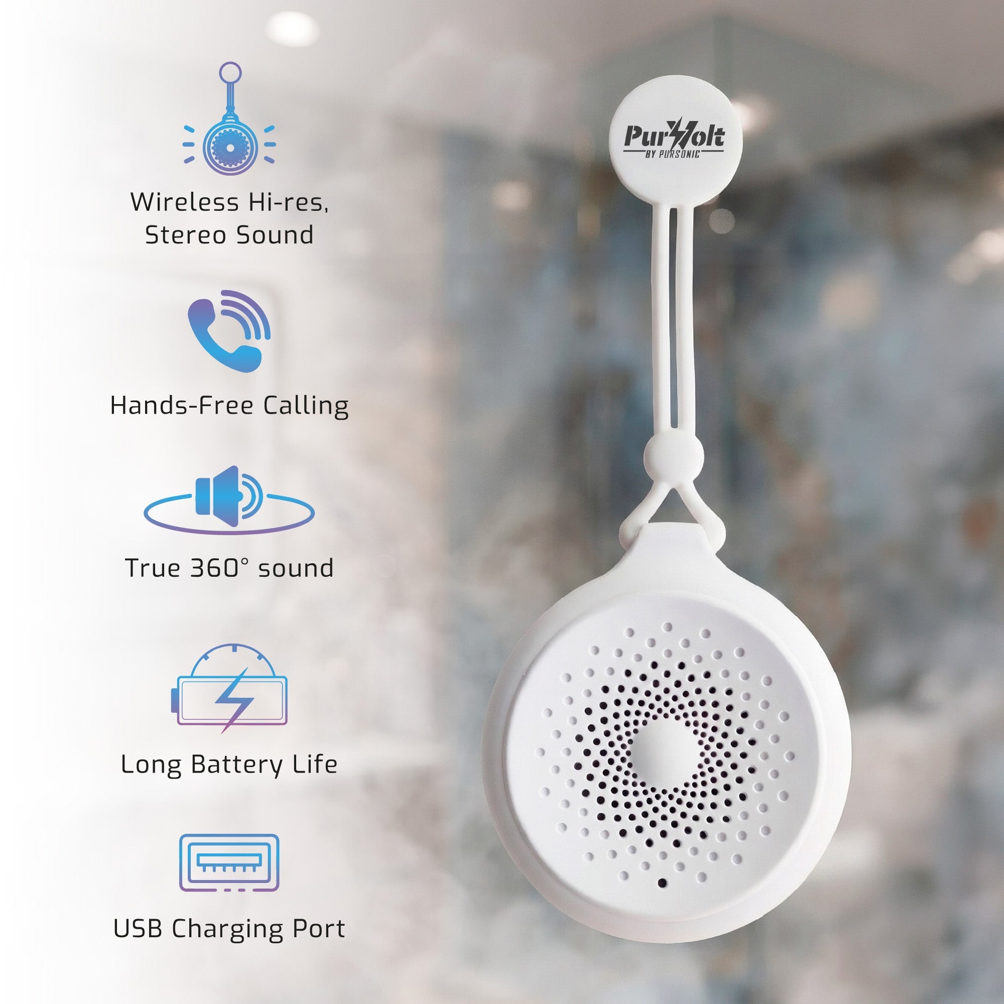 Pursonic wireless speaker bundle showing peak and waterproof shower speakers with modern functional design — view 5