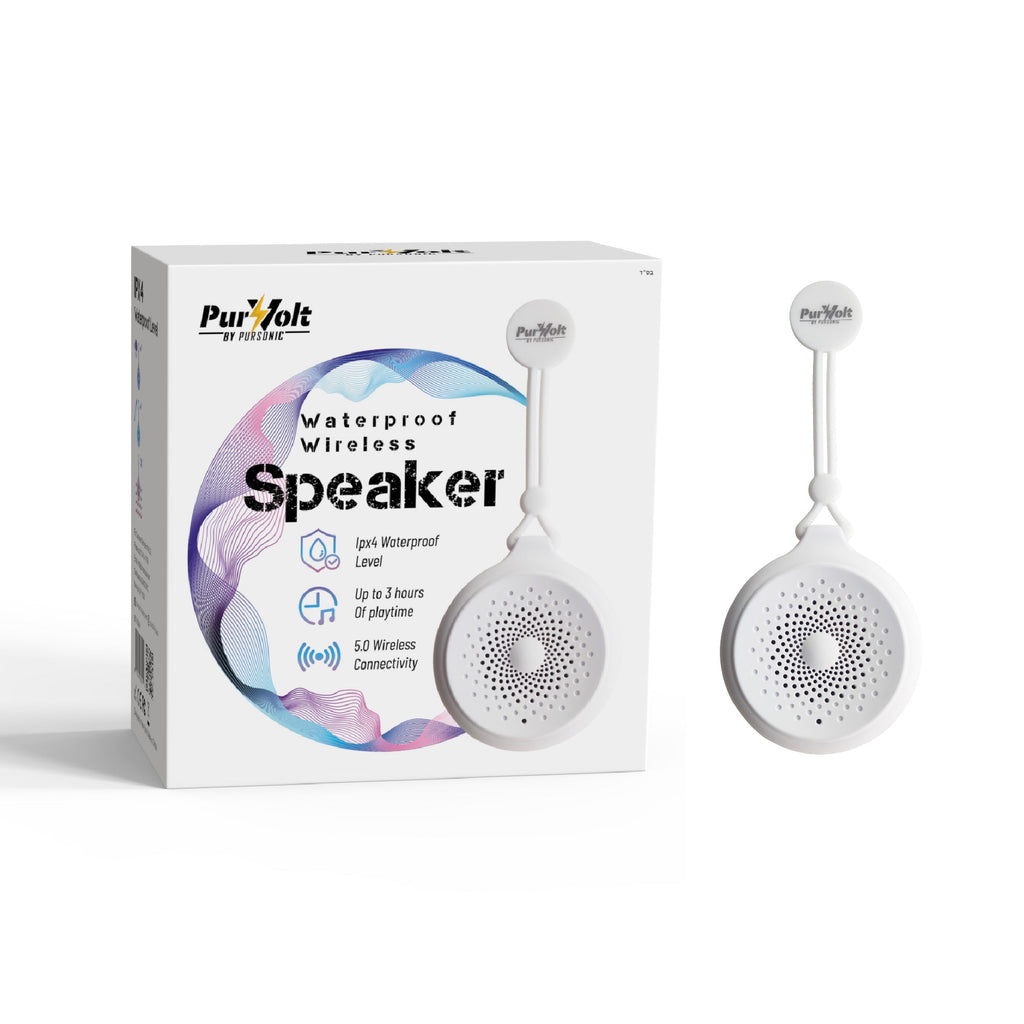 Waterproof wireless speaker with carrying strap in modern white and blue portable design — view 4