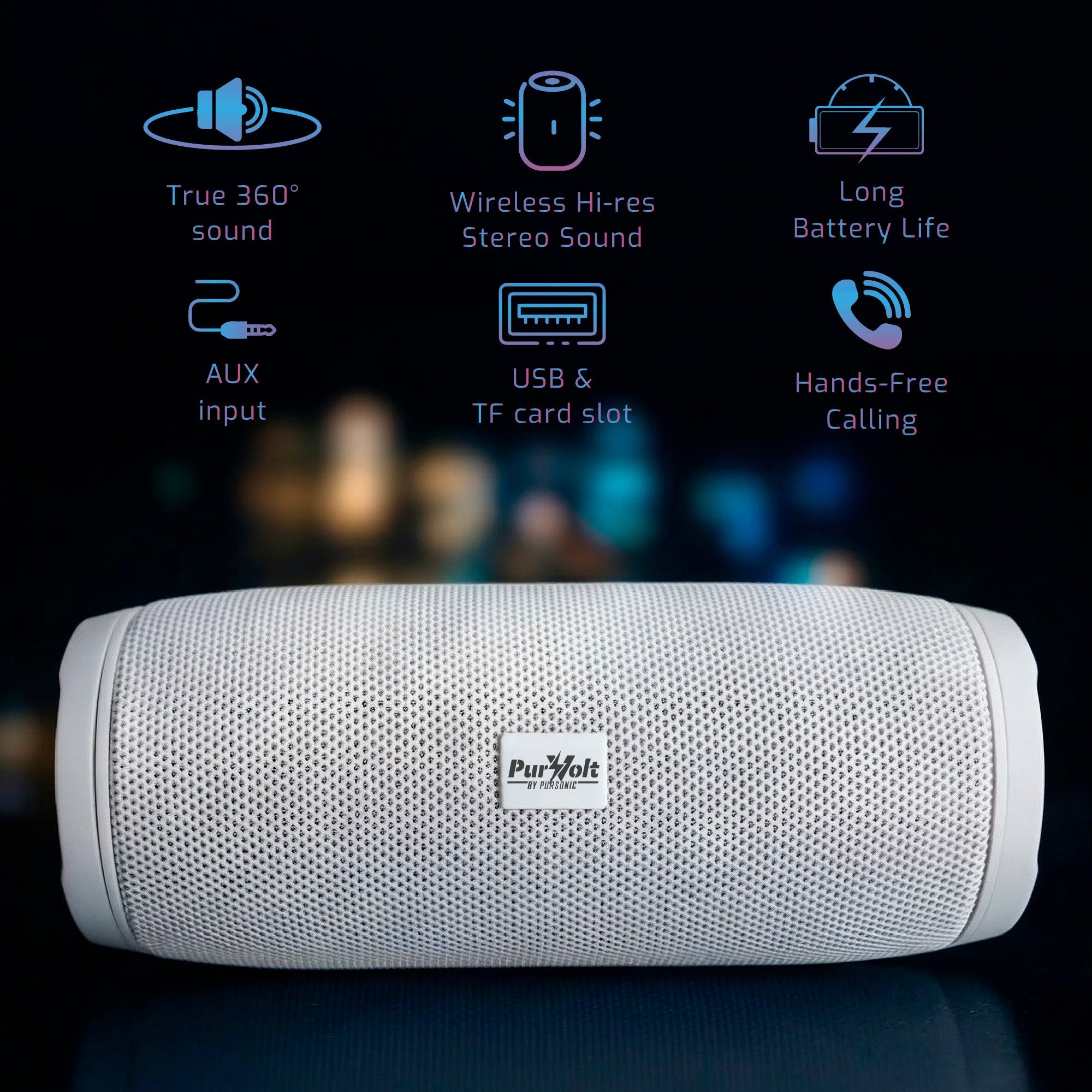 Compact portable wireless speaker showcasing a sleek design with built-in controls for immersive outdoor listening — view 5