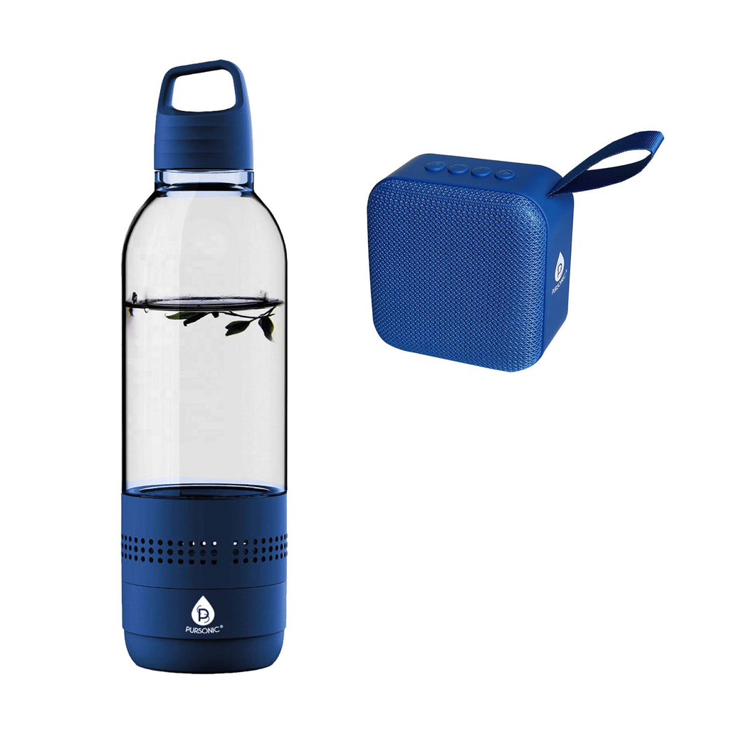 Wireless hydration and sound bundle featuring a sleek smart water bottle and portable 360-degree speaker