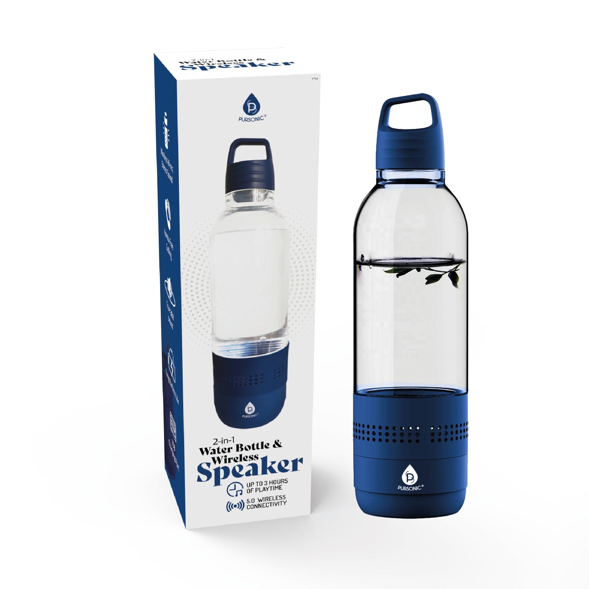 Pursonic 2-in-1 smart water bottle with built-in wireless bluetooth speaker and sleek cylindrical design
