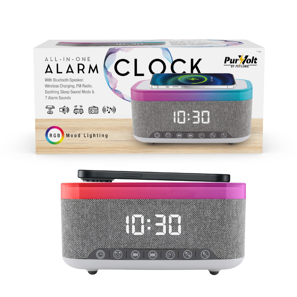 Multifunctional tech bundle featuring a folding wireless charging station, digital alarm clock, and heated mug warmer — view 3