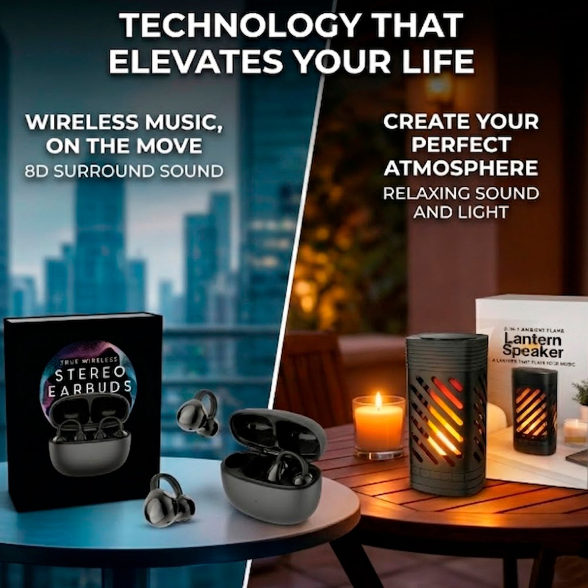 2-in-1 Ambient Flame Lantern Speaker & True Wireless Stereo Earbuds-4