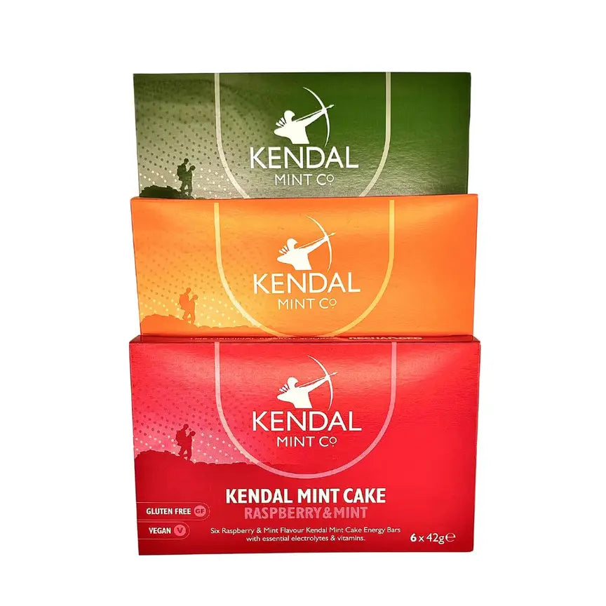 Mixed flavor Kendal Mint Cake energy bar bundle with original, raspberry, and mint wrapped bars. — view 5