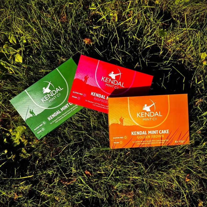 Mixed flavor Kendal Mint Cake energy bar bundle with original, raspberry, and mint wrapped bars. — view 2