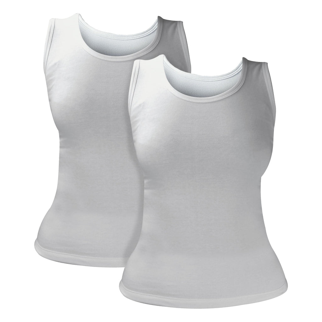 Ladies thermal sleeveless top 2-pack in white and black, lightweight poly-cotton winter base layer