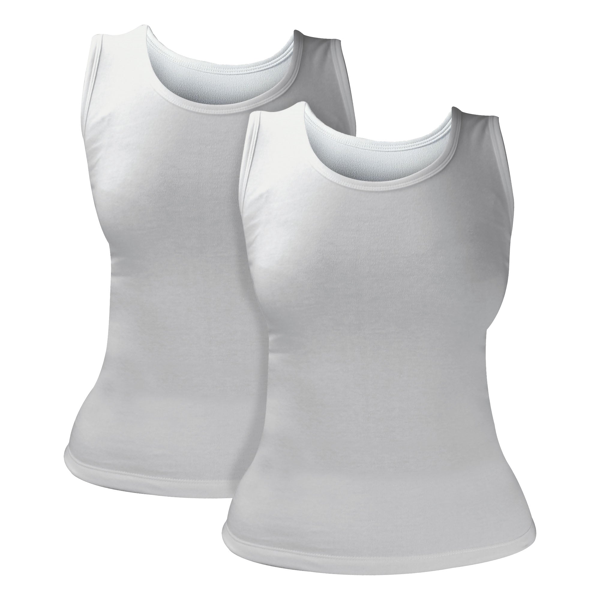 Ladies thermal sleeveless top 2-pack in white and black, lightweight poly-cotton winter base layer
