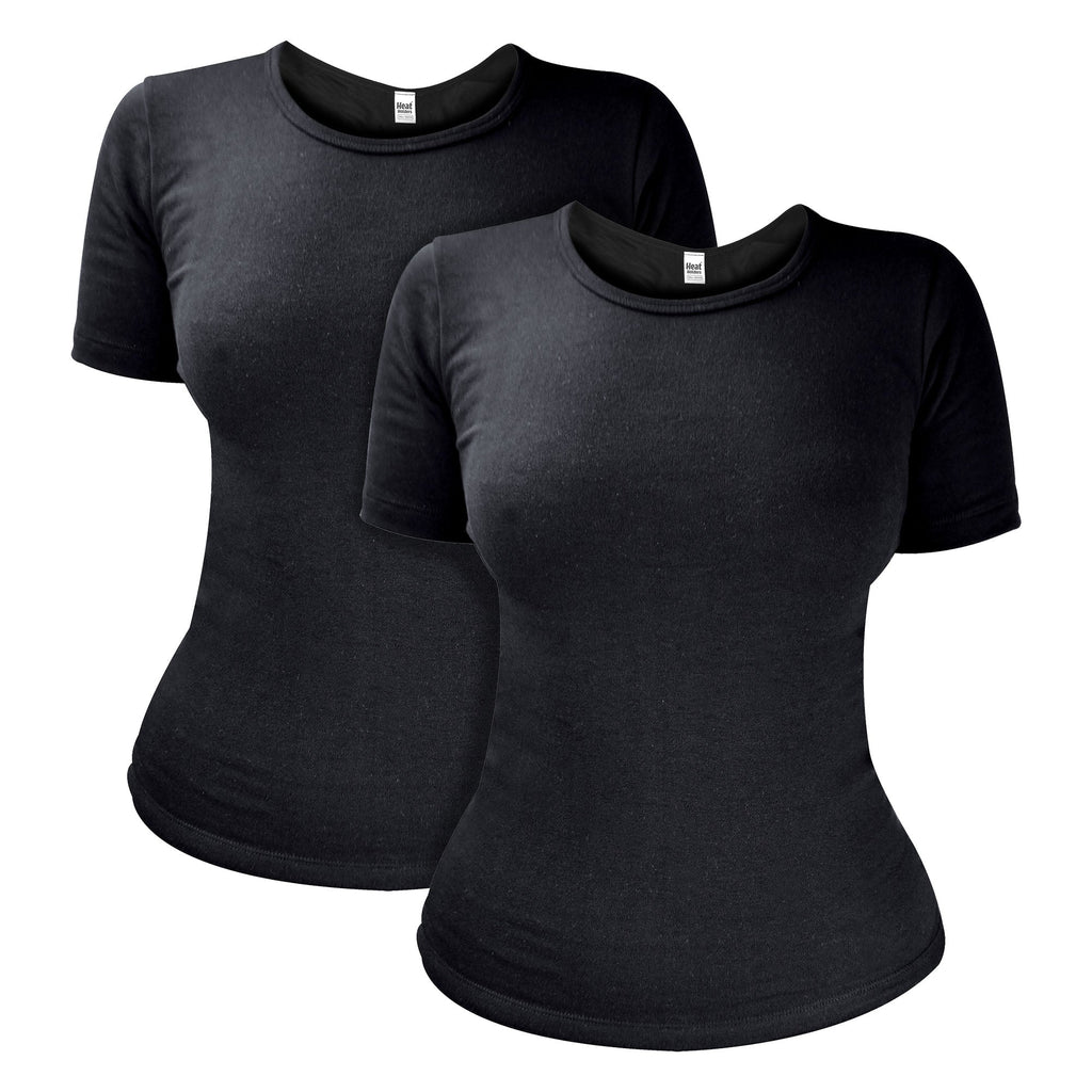 Two pack ladies short sleeve thermal top in black and white soft insulating fabric — view 5