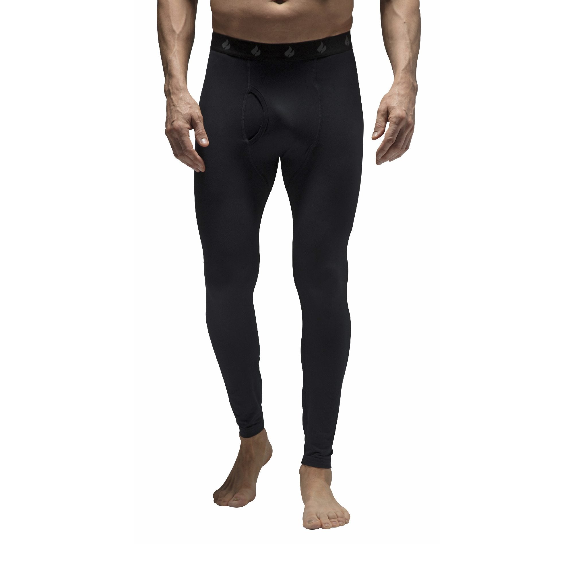 Mens black fleece lined thermal long johns base layer with a comfortable elasticated waistband.