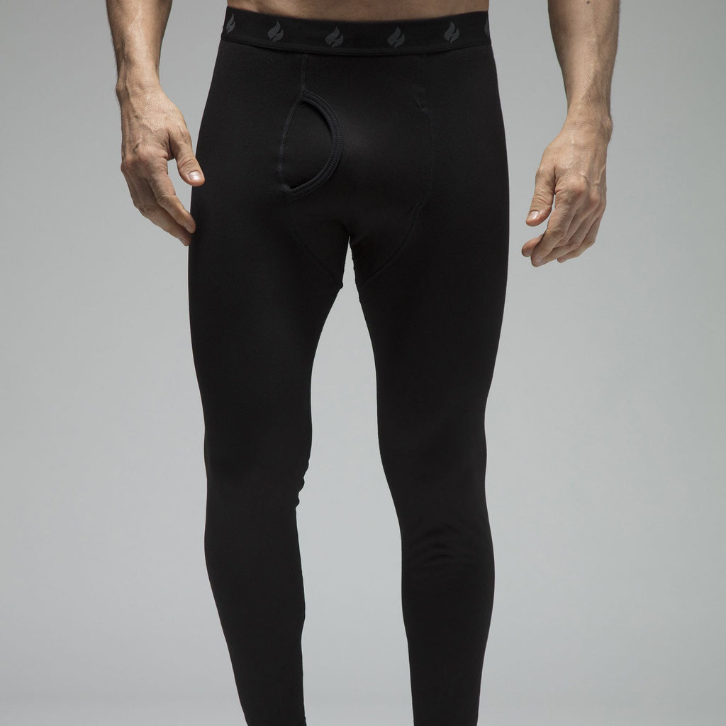 Mens black fleece lined thermal long johns base layer with a comfortable elasticated waistband. — view 3