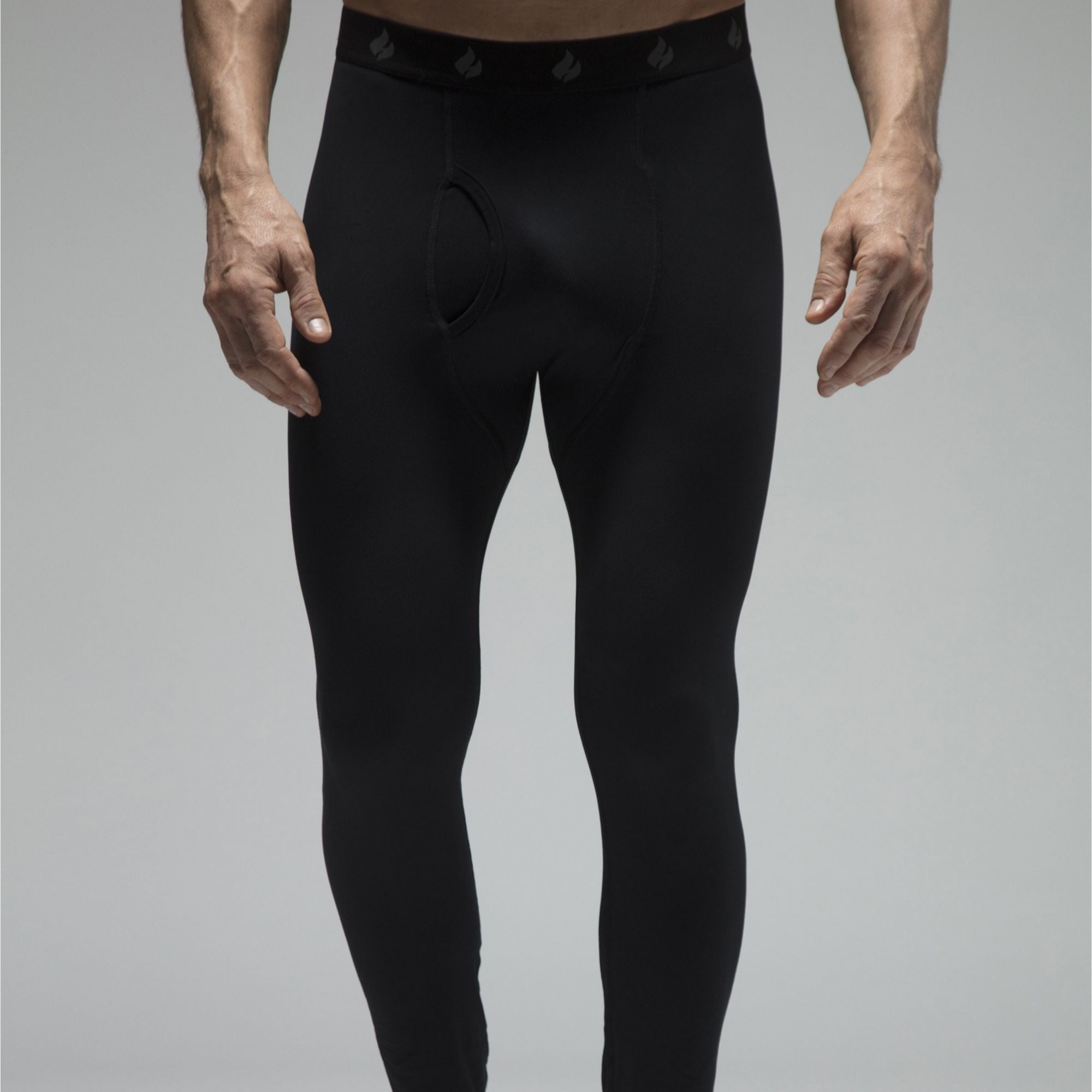 Mens black fleece lined thermal long johns base layer with a comfortable elasticated waistband. — view 4