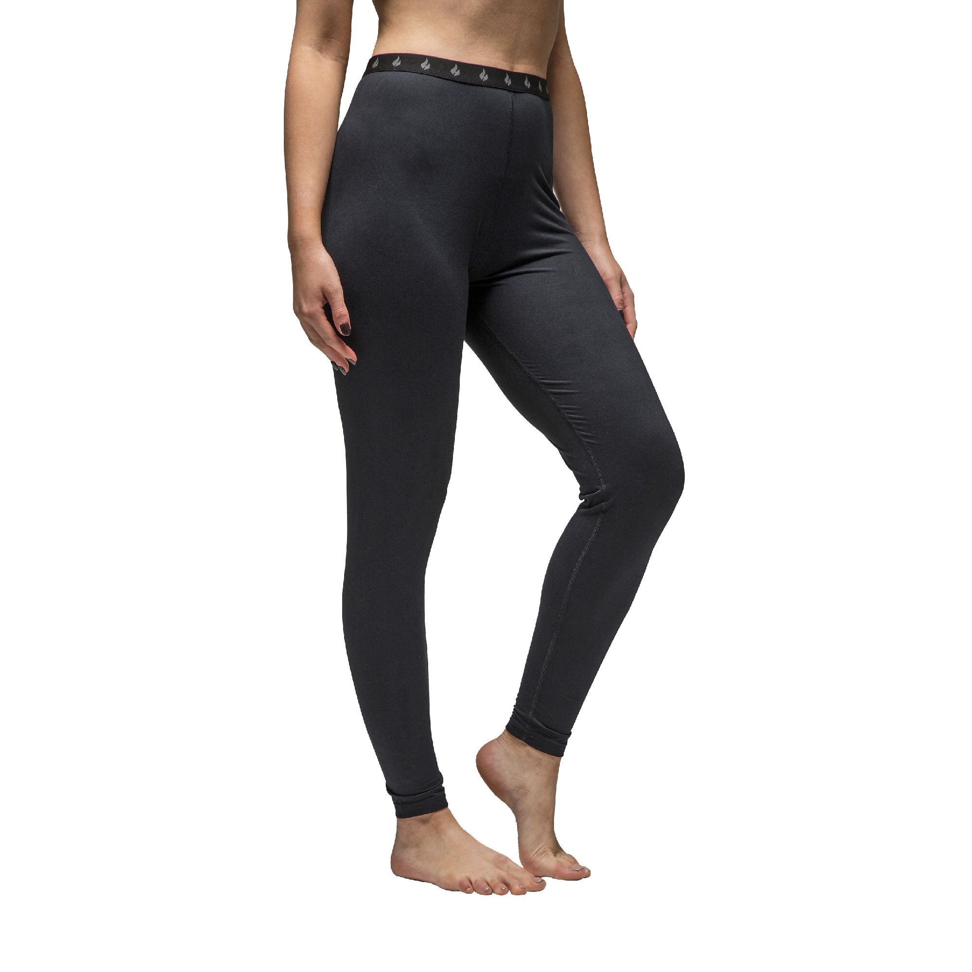 Ladies thermal base layer leggings in black, featuring a soft elastic waistband and slim supportive fit