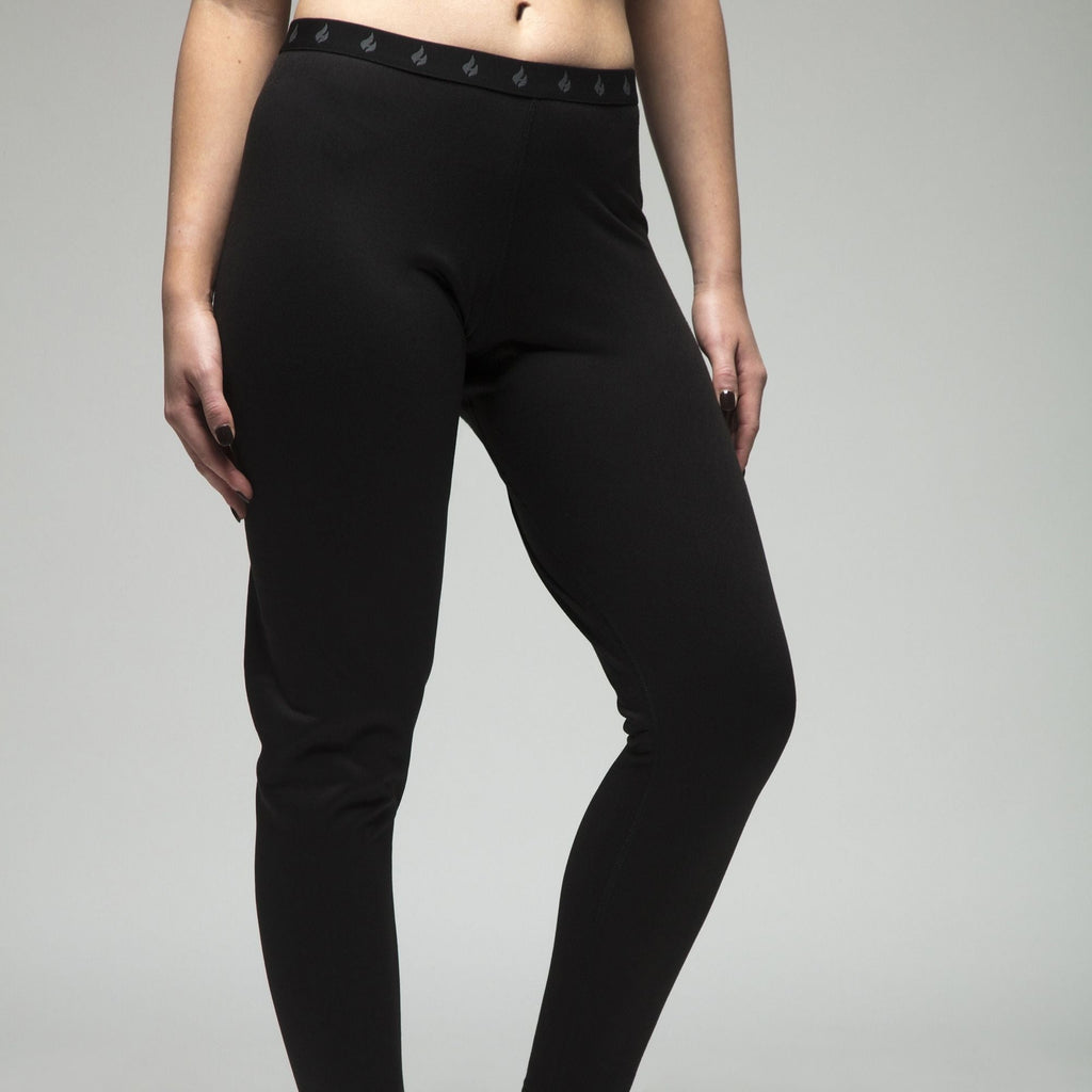 Ladies thermal base layer leggings in black, featuring a soft elastic waistband and slim supportive fit — view 4