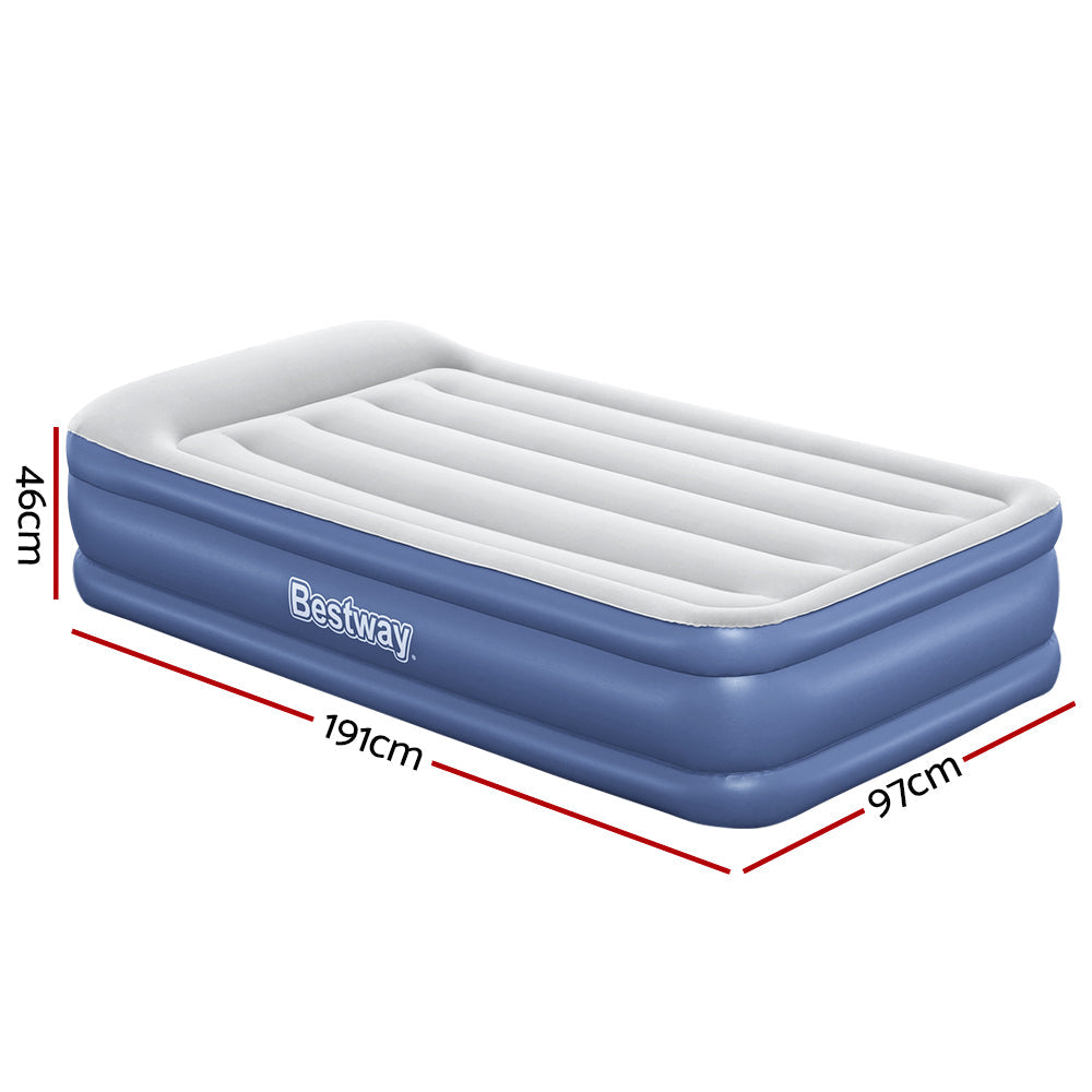 Navy blue Bestway single air mattress with built in pillow and flocked sleeping surface — view 2