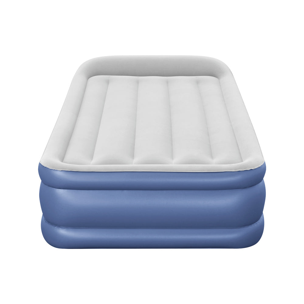 Navy blue Bestway single air mattress with built in pillow and flocked sleeping surface — view 3